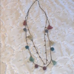 Long Pom Pom Tassel Necklace